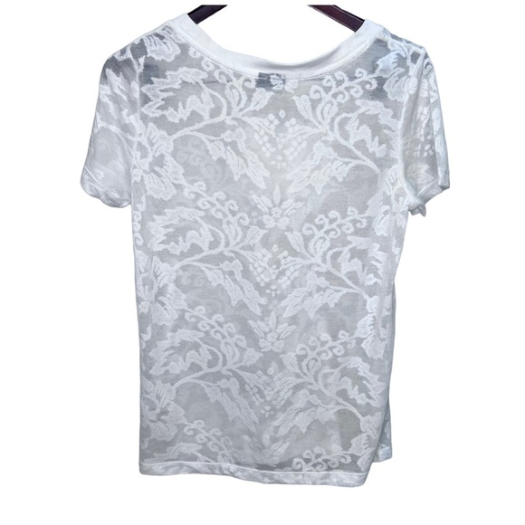 Selected Femme White Foral Sheer Scoop Neck Tshirt Size 36 - Picture 2 of 10